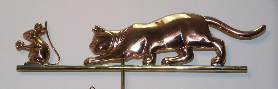 Cat and mouse unique copper weathervane, TOP ONLY FITS over a 3/8''  top rod - Image 1 of 1