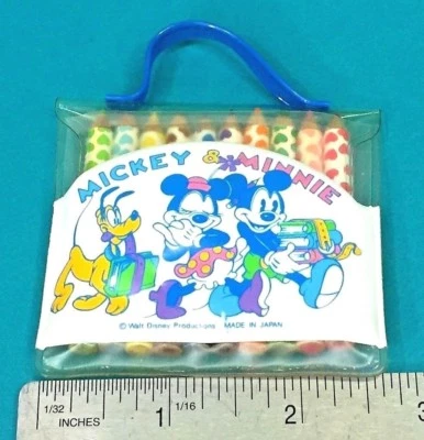 Vintage Walt Disney 10 Mini Colored Pencils Set In Vinyl Bag Minnie Mickey Mouse - Image 1 of 4