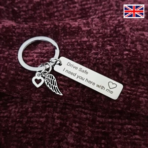 Gorgeous Drive Safe Heart Wing Charm Keyring Keychains For Her Him Friends - Picture 1 of 4