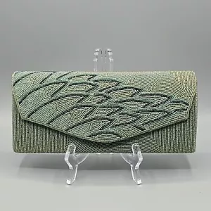Vintage Hashimoto Original Perlen Clutch Abend Handtasche grün - Bild 1 von 8