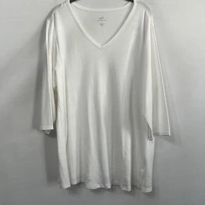 J Jill Women's Top Plus Size 2X Solid White V Neck Pima Tee 100% Cotton Pullover - Picture 1 of 9
