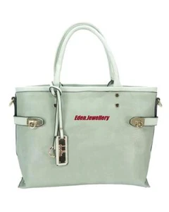 Designer DUDLIN FIRENZE Handbag Green Taupe Color Block Shopper Tote Bag 5340-19 - Picture 1 of 1
