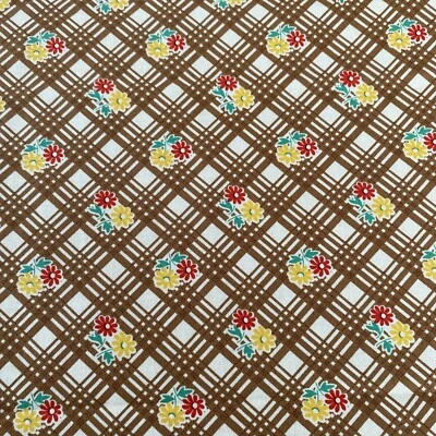 Moda 30's Retro Playtime Cotton Brown Plaid floral Quilting 2015 Chloes Closet - Image 1 of 4
