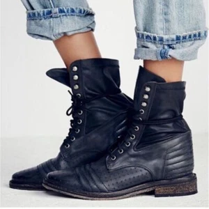Free People Sounder Lace-Up Moto Combat Boots Size 38 - Picture 1 of 11