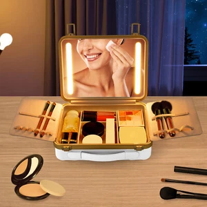 Reise Make-up Tasche Etui Aufbewahrung USB Tragbar Make-up Box mit LED Licht & Spiegel - Bild 1 von 20