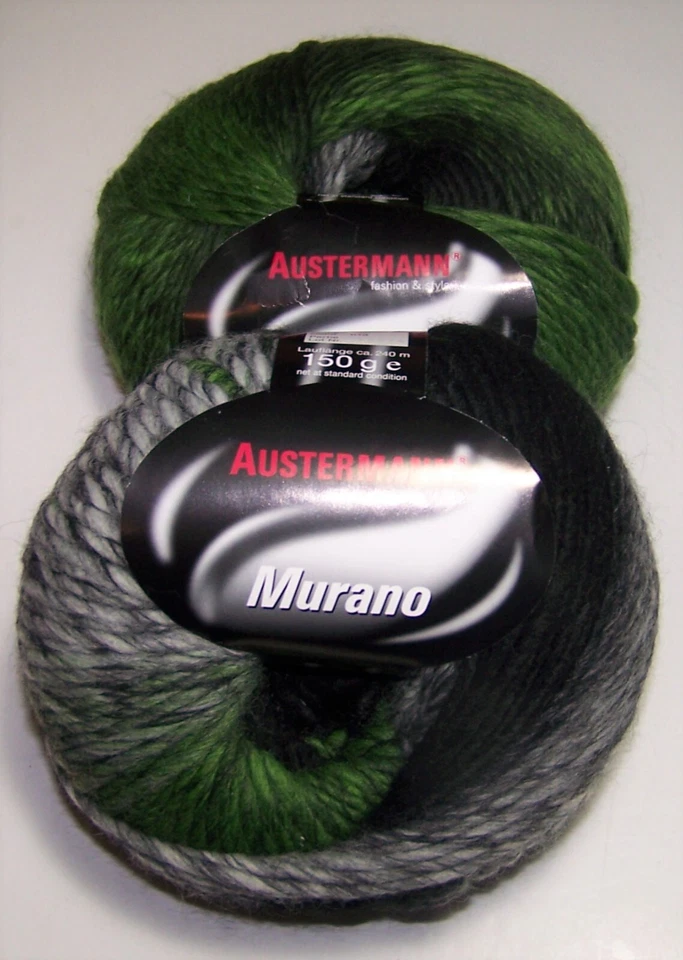 3 - 150g balls Austermann MURANO Wool Blend Chunky Yarn #19 GREEN BLACK GREY lot - Image 1 of 1