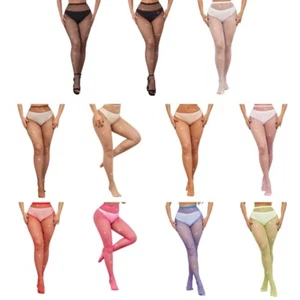 Womens Fishnet Tights High Waist Glitter Rhinestones Studded Pantyhose Stockings - Picture 1 of 19