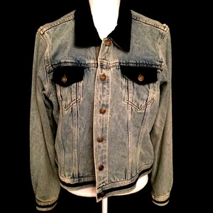 Newport News Jeanology Womens Denim Trucker Jacket Size 14 Factory Distressed - Picture 1 of 7