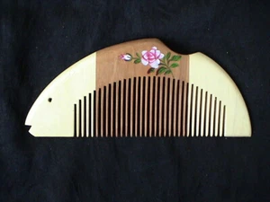 4.9" HAND PAINTED FLOWER NATURAL WOOD COMB (#8936) UNIQUE! COMBINE SHIPPING! - Bild 1 von 1