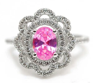 Anello in argento sterling 925 con zaffiro rosa trattato 3 ct e topazio bianco gioiello misura 9 - Foto 1 di 3