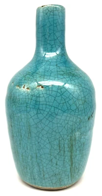 Jarrón de cerámica 7" esmalte agrietado envejecido Robin's Egg azul Foto 1 de 4