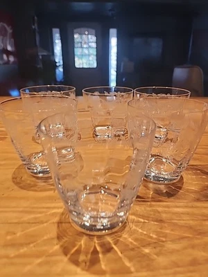 6pc Fostoria Glassware Navarre Etch Double Old Fashion Flat Tumbler  3 3/4 in  - Image 1 of 3