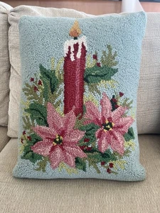 Christmas Candle Needlework Embroidery Pillow Pink Red Rectangle Vtg 90s 00s Y2K - Picture 1 of 6