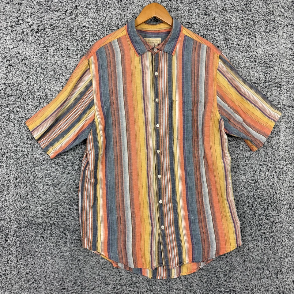 Рубашка мужская The Territory Ahead большая высокая разноцветная в полоску льняная шелковая на пуговицах - Изображение 1 из 4