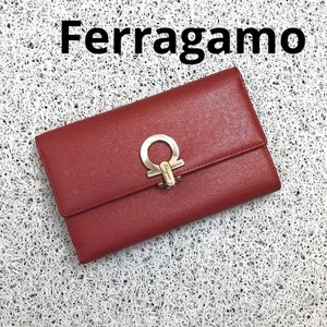 Salvatore Ferragamo Gancini Leather Tri-fold Compact Wallet Red 280 - Picture 1 of 17