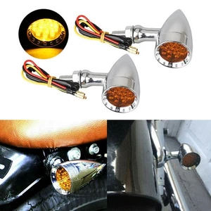 Chrome Motorcycle LED Turn Signal Lights Amber Blinker For Harley Touring Dyna - Picture 1 of 12