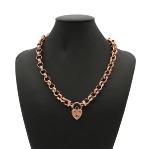 18ct Heavy Rose Gold Plated 10mm Belcher Chain Necklace with a Small Plain Lo... - Foto 1 di 5