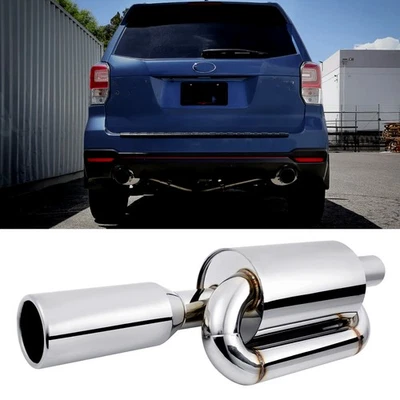 For Subaru Forester 2.5" In 4.0" Out Twin Loop Exhaust Muffler Pipe Tip Polished Foto 1 de 4