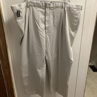 Haggar Khakis New With Tag Big & Tall No Iron Beige 58x32 Pleats Button Zipper - Image 1 of 4