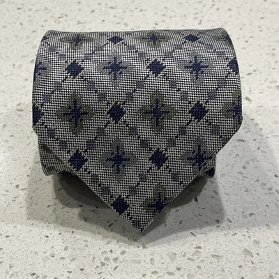 Corbata Ermenegildo Zegna Para Hombre Gris Azul 100% Seda Hecha en Italia Patrón Geométrico Foto 1 de 4
