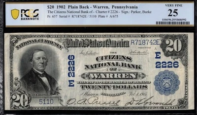 1902 $20 THE CITIZENS NB OF WARREN PA - Image 1 of 3