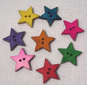LOT 8 BOUTONS BOIS PEINT VERNIS - ÉTOILE ** 25 mm ** TRICOT COUTURE SCRAP - BB02 - Picture 1 of 10