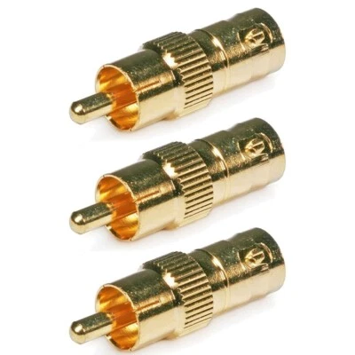 3x BNC Female Connector to RCA Male Jack Gold Plated Coax Coaxial CCTV Adapter - Image 1 of 3
