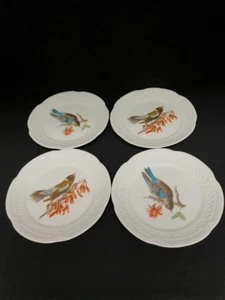 Vier Vintage Perry Haute Porcelaine Vorspeisen-/Dessertteller mit Vögeln - Bild 1 von 6