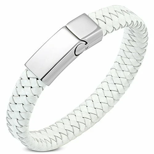 Pulsera trenzada de acero inoxidable de cuero marrón claro tono plateado para hombre Foto 1 de 1