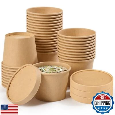 JOLLY CHEF 12 Unzen Einweg Papier Suppe Behälter mit Deckel, 50er Pack To Go Co - Bild 1 von 4