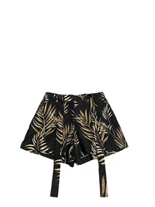 C&C California Shorts Womens 10 Black Floral Tropical Linen Boho Pull On - Picture 1 of 3