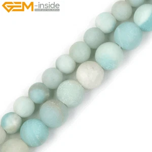 Big Hole Amazonite Beads 15" - Frosted Matte Blue Natural Stone Strand Making - Picture 1 of 23