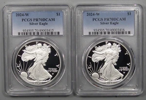 2 DEEP CAMEO PRUEBA 2024-w $1 Águilas Americanas De Plata. PCGS PR70DCAM. - Imagen 1 de 8