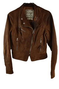 NEw Look Womans Vintage Look Brown Suede Leather Size 8 Biker Cropped - Picture 1 of 8