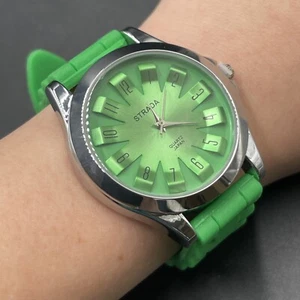 Strada Quartz Watch Brand NEW Rubber Strap Band Green Face Silver Holographic - Picture 1 of 8