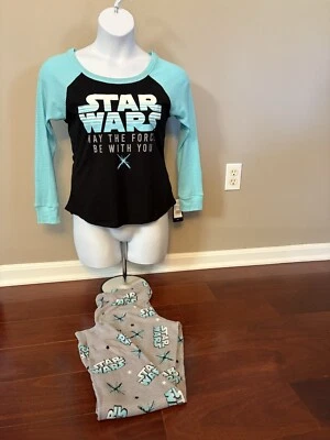 Star Wars Women, May the Force Be With You PJ Set, Juniors, S, Black & Teal, NWT - Image 1 of 4