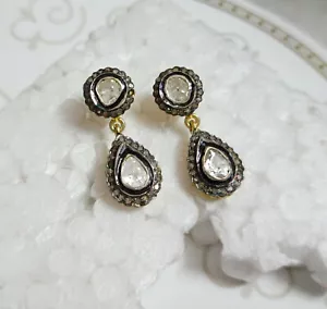 Pendientes victorianos Polki de plata esterlina 925/regalo de aniversario - Imagen 1 de 2