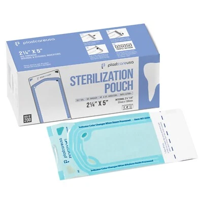 HOUSE BRAND 2.25" x 4" Self-Sealing Sterilization Pouches for Autoclave (1 Box of 200)