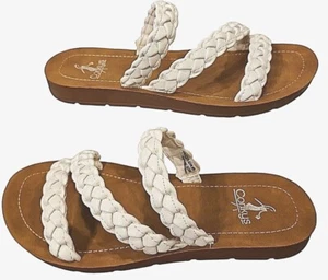 Corkys Sandal Womens 9 Twist N Shout Leather Slides 41-0274-WHTE Summer Flat New - Picture 1 of 10