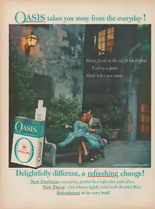1959 Oasis Cigarettes Menthol Mist Garden Romance Couple Bench Print Ad - Picture 1 of 1