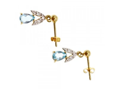 18K YELLOW GOLD BLUE TOPAZ & DIAMONDS EARRINGS - Image 1 of 4