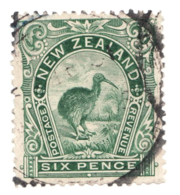 Classic Beauty : 1898 New Zealand Sc# 78 - Six Pence, Kiwi Bird - Used Cv$50 - Image 1 of 1