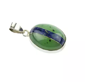 Giada Ciondolo Con Lapis- Lapislazzuli IN 925 Argento Naturale Nefrite - Foto 1 di 3
