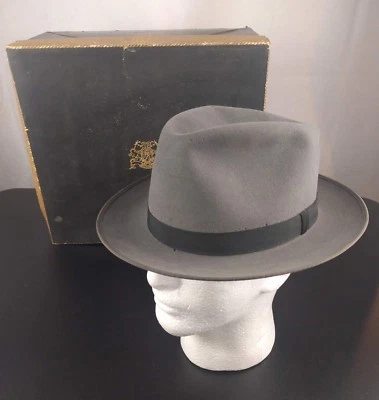 Retro Richman Brothers Gray Hat Size 7 w/Box Fedora Draper Bowler Derby Cosplay  - Image 1 of 4