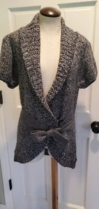BCBG Max Azria Black/White Weave short sleeves cardigan sweater M - Picture 1 of 7