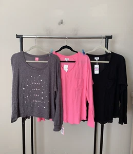NWT! Lot of 3 Jenni Women's Sz XXL Long Sleeves Ribbed & Knit Pajama Top Bundle - Picture 1 of 10