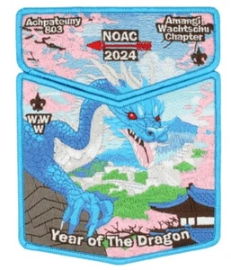 OA BOY SCOUT ACHPATEUNY 803 498 BSA FAR EAST 2024 NOAC 2-PATCH DRAGON AMANGI SET - Picture 1 of 2