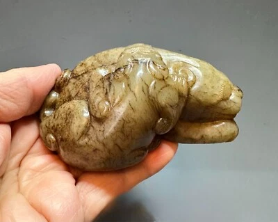 Gran antigua dinastía china Song tallada semilla de nefrita jade de bestia mítica Foto 1 de 4