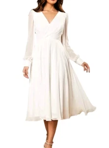 Vestido de novia Marfil BLANCO talla 14 largo verde azulado gasa manga larga transparente corsé espalda - Imagen 1 de 12