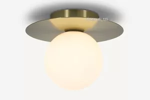 MADE.COM - Miwa Bathroom Ceiling Flush Light, Antique Brass & White (Sealed Box) - Picture 1 of 5